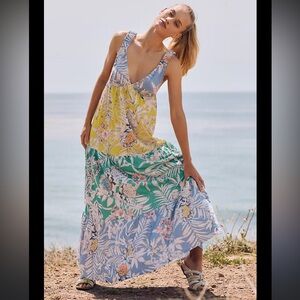 Maeve by Anthropologie Yellow and Blue Floral Dress/Cover Up Sz L